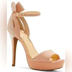 Jessica Simpson Baani Nude Rhinestone Bow Heels 9